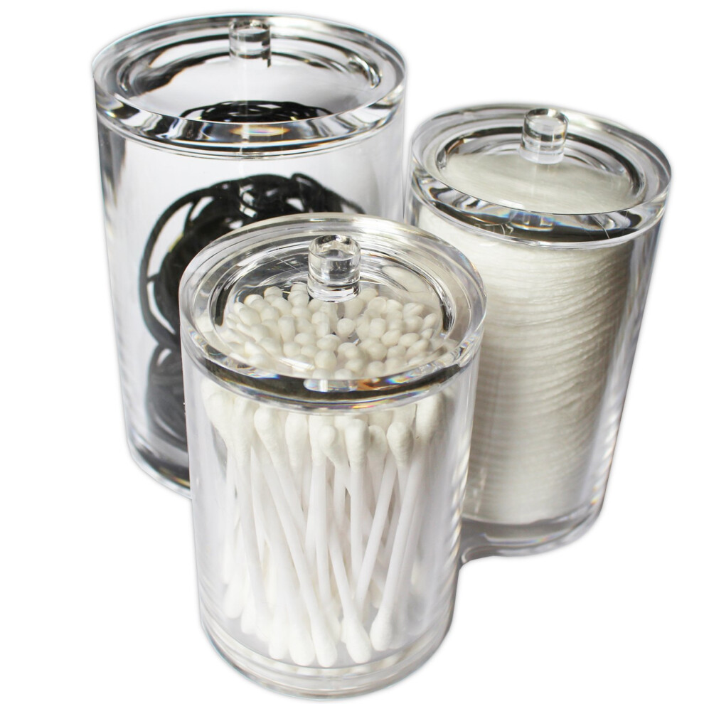 Kovira Clear Acrylic Plastic Cosmetic Container Organiser Jars with Lids - 1 Set of 3 Attached Containers for Beauty Supplies, Small Makeup...