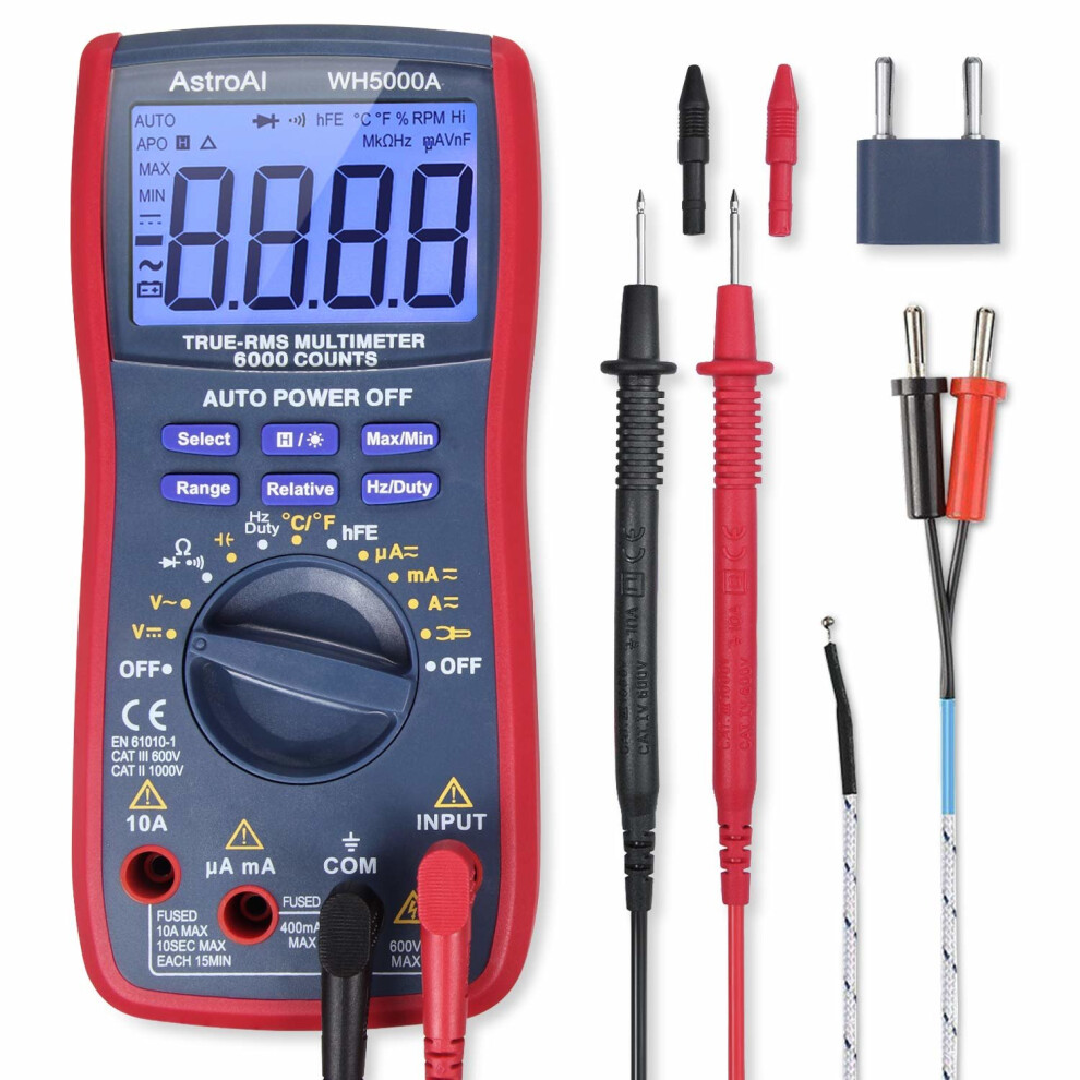 AstroAI Digital Multimeter, TRMS 6000 Counts Multimeters Manual And Auto Ranging; Measures Voltage, Current, Resistance, Continuity, Capacitance,..