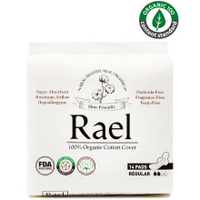 Rael 100% Organic Cotton Menstrual Regular Pads - Ultra Thin Natural Sanitary Napkins With Wings (2 Pack of 14 Pads)