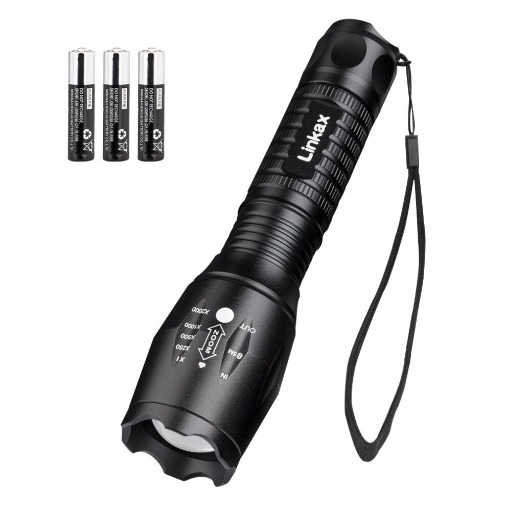 Linkax LED Torch LED Flashlight Adjustable Focus Handheld Flashlight Super Bright 800 Lumens Pocket Torch Zoomable and Waterproof Camping Outdoor...