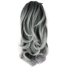 CAISHA 14" Coda Riccia Clip On Con Clip A Farfalla Fibra Sintetica Resistente Al Calore Grigio Mix H126
