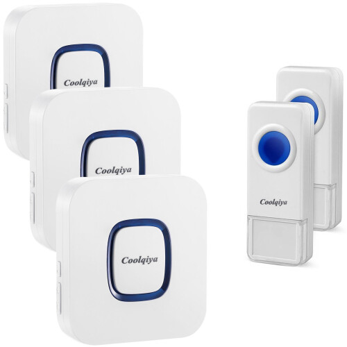 Liztek Portable Wireless Doorbell With 2 Remote Button And 1 Receiver Operating At 1000 Feet Range With 52 Wireless Door Chimes Batteries Not Required For Receivers White