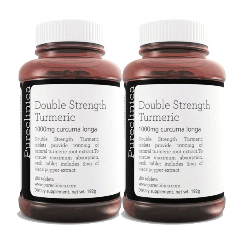 Double Strength Turmeric - Massive 1000mg x 360 tablets (pack of 2 bottles of 180 tablets) - 200% more Turmeric and natural levels of the potent...