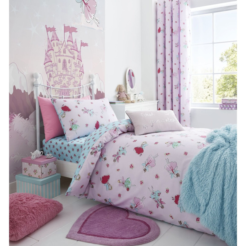 Catherine Lansfield Fairies Easy Care Single Duvet Set Pink