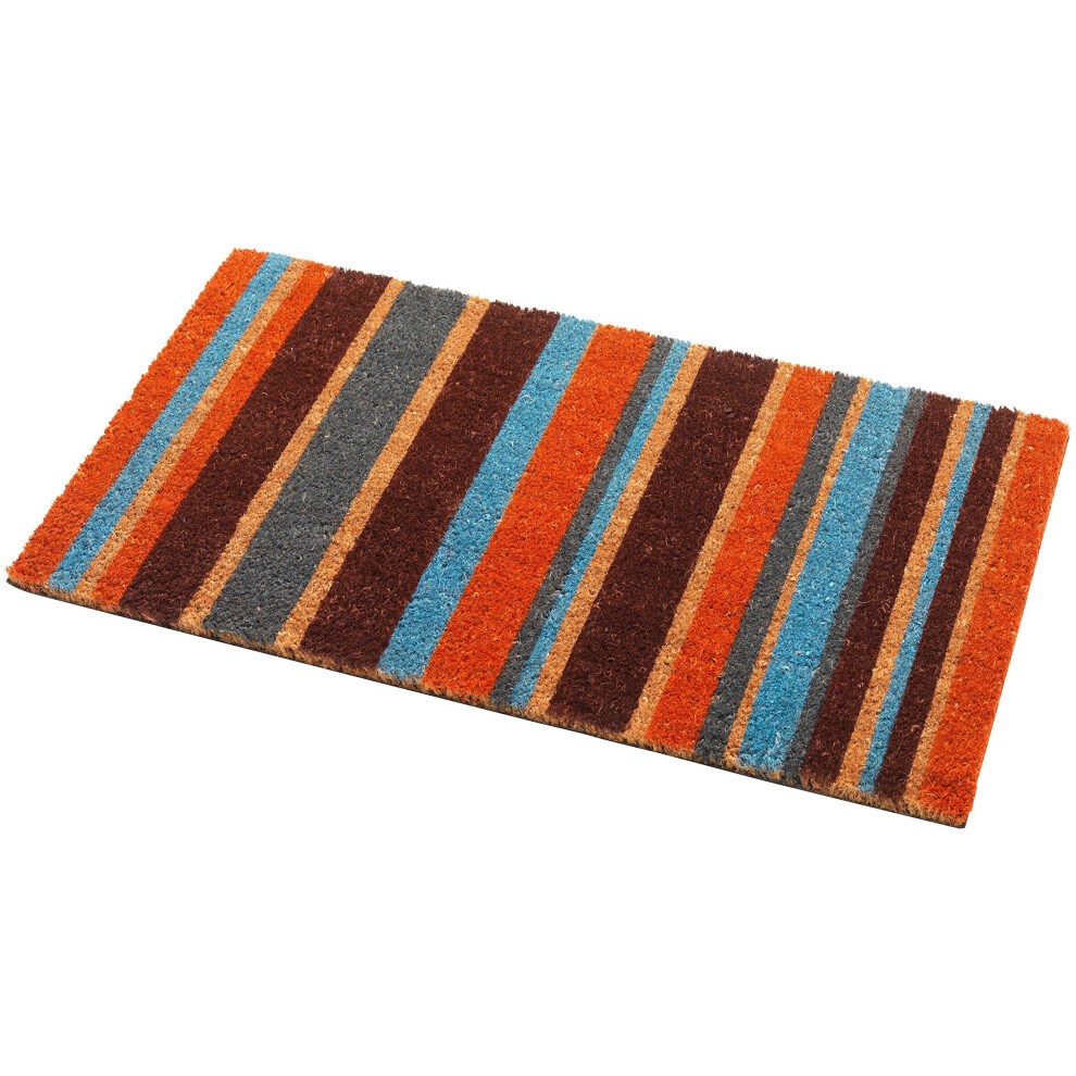 Addis Stripe Door Mat 100% Natural Coir Pile with colour Stripe Design - 70 x 40 cm, Multi