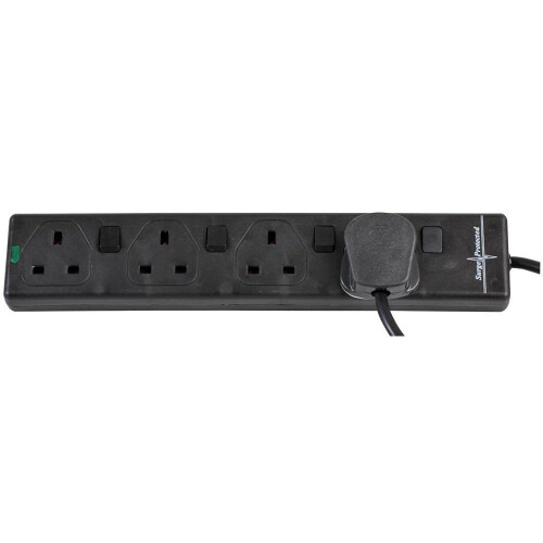 pro elec 1 m Switched Surge Protected Extension Lead - Black