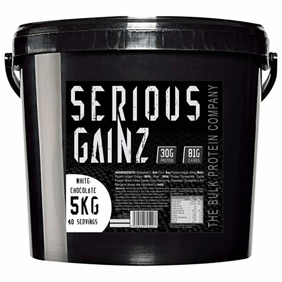 The Bulk Protein Company Serious Gainz Mass Gainer Powder, White Chocolate, 5 kg