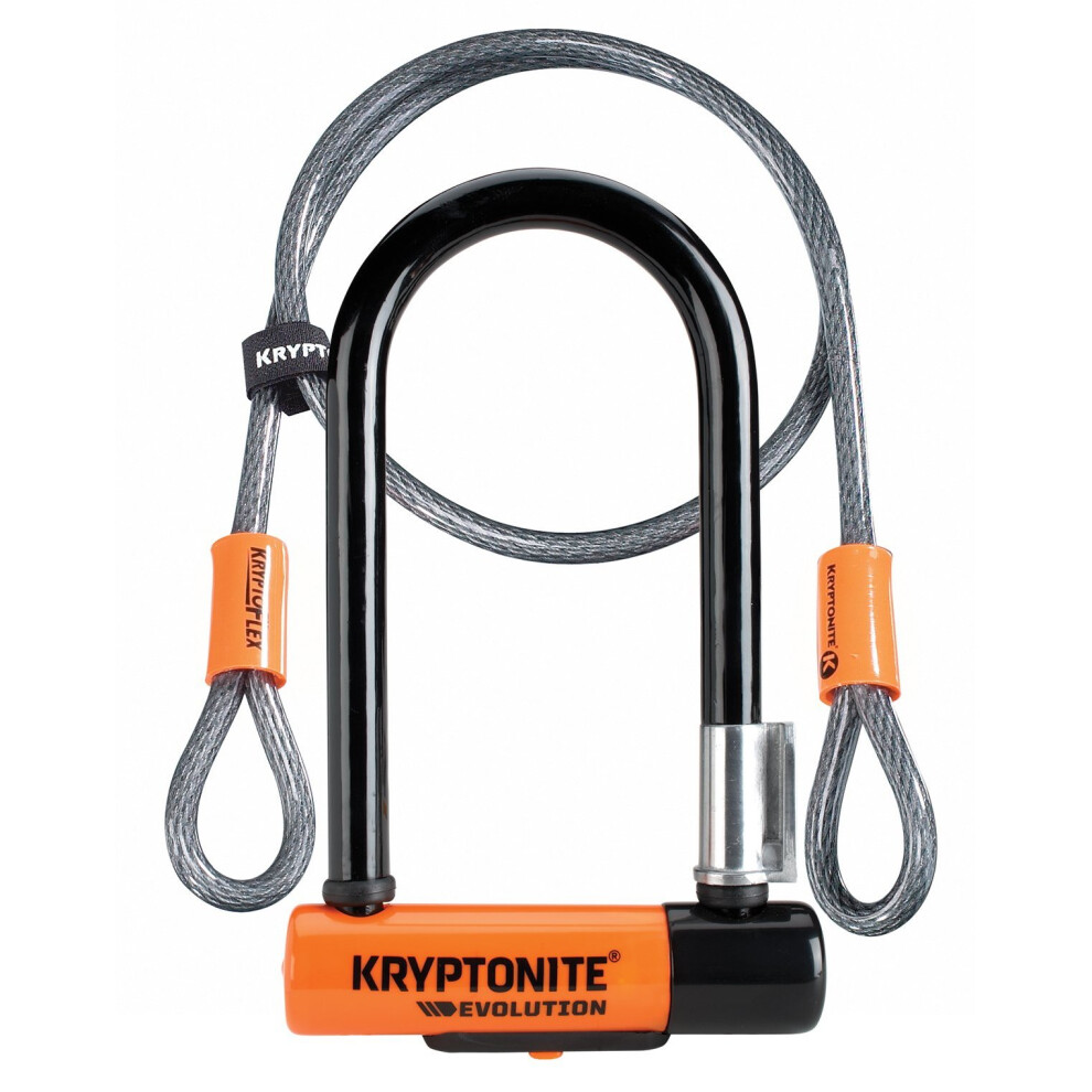 Kryptonite Evolution Mini-7 Lock With Flex Cable And Bracket - Orange, 7-Inch