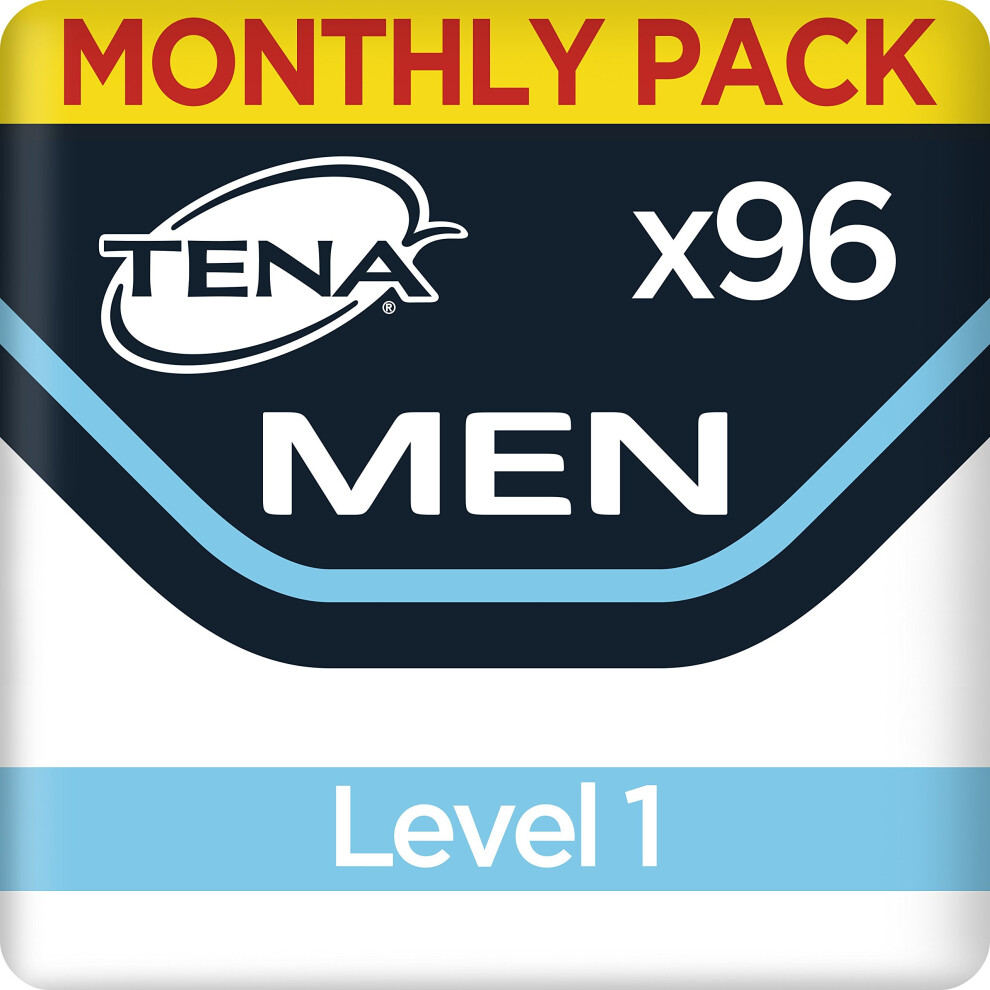 TENA Men Absorbent Protector, Level 1, for Light Bladder Weakness, Monthly Pack of 96 Incontinence Pads