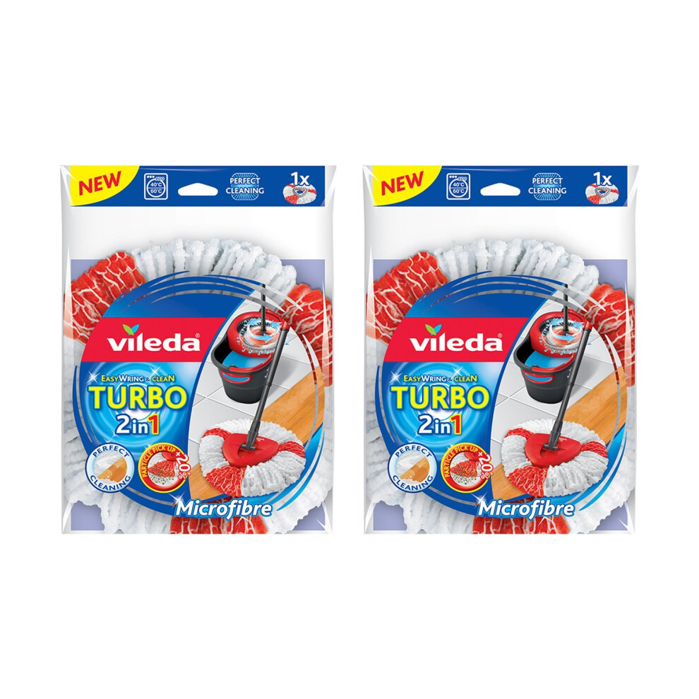 Vileda EasyWring and Clean Turbo 2-in-1 Microfibre Mop Refill Head, Pack of 2-Red