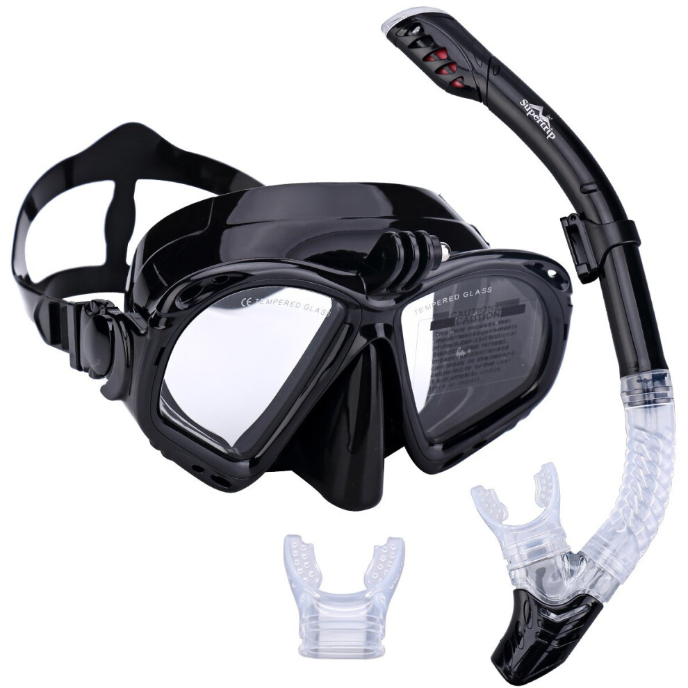 Supertrip Premium Snorkel Set Adult with 2 Mouthpieces Diving Mask Snorkeling Diving Swimming Goggles Mask Dry Snorkel Set with Camera Mount Color...
