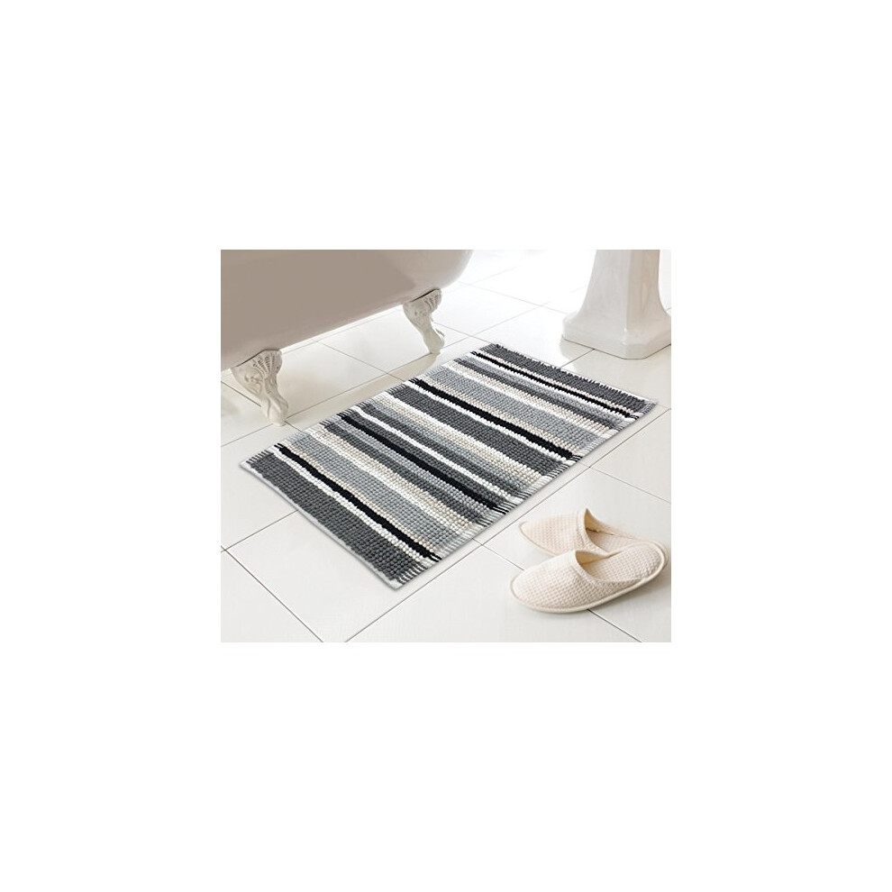 Microfibre Bathmat Bathroom Shower Mat Stripy Soft Absorbent Non-Slip Rug