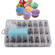 Smallones 24pcs/set Flower Piping Nozzles Set Stainless Steel Icing Kit for Cake Decoration with Pastry Bag and Coupler