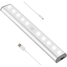 Lumière LED portable, adhésive et sans fil, pour sous-armoire – 10 LED, activée par capteur de mouvement, batterie rechargeable intégrée