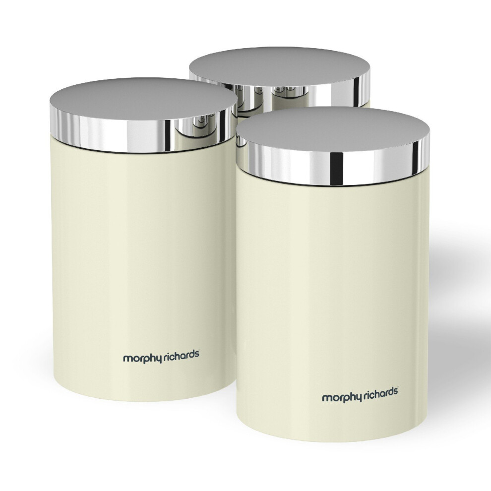 Morphy Richards 974066 Accents Kitchen Storage Canisters, Stainless Steel, Ivory, Set of 3