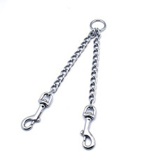 Double Dogs Lead 2 Way Iron Chain Leash Coupler Twin Pet Trainer Safety Rope Splitter for Walking Training (L-4.0mm*70cm)