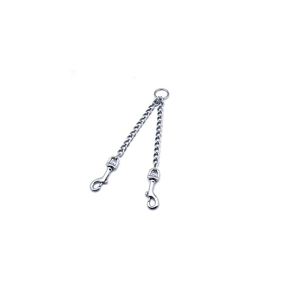 Double Dogs Lead 2 Way Iron Chain Leash Coupler Twin Pet Trainer Safety Rope Splitter for Walking Training (L-4.0mm*70cm)