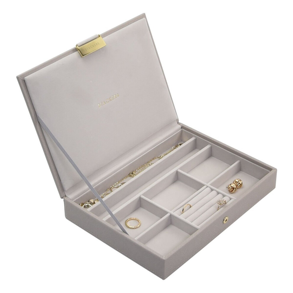 Stackers Taupe Lidded Classic Jewellery Box With Champagne Gold Fitting