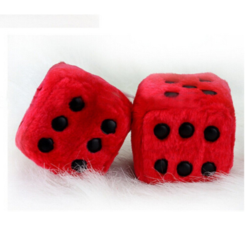 Designerbox Pair Of Hanging Couple Fuzzy Plush Dice With Dots For Car Interior Ornament Decoration (Red) Red 612957472030