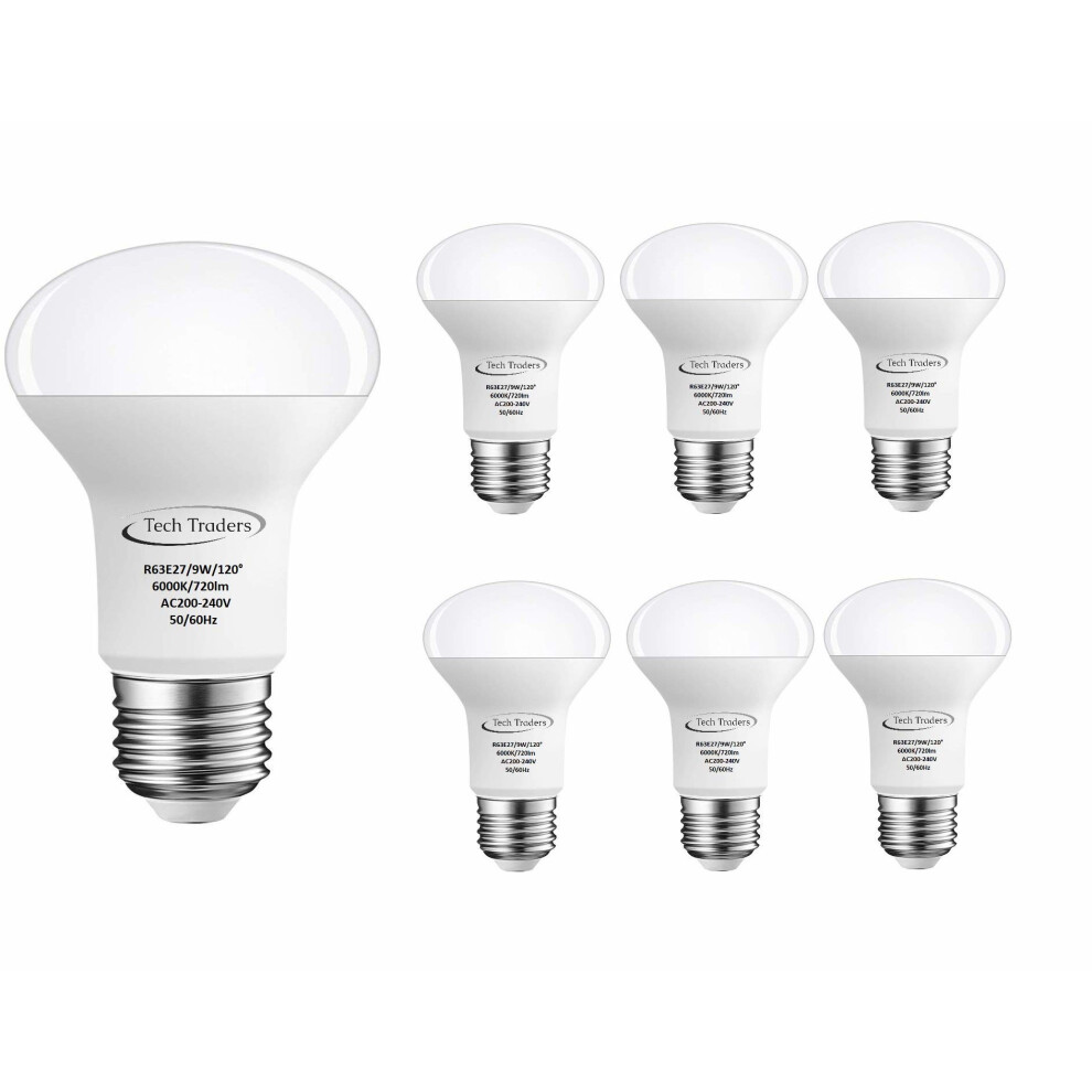 Tech Traders R63 Reflector LED Spotlight Bulbs, Aluminum/Plastic, E27, 9 W, Cool White