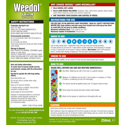 Weedol Weedol Lawn Weedkiller Liquid Concentrate Bottle (250 ML) 1