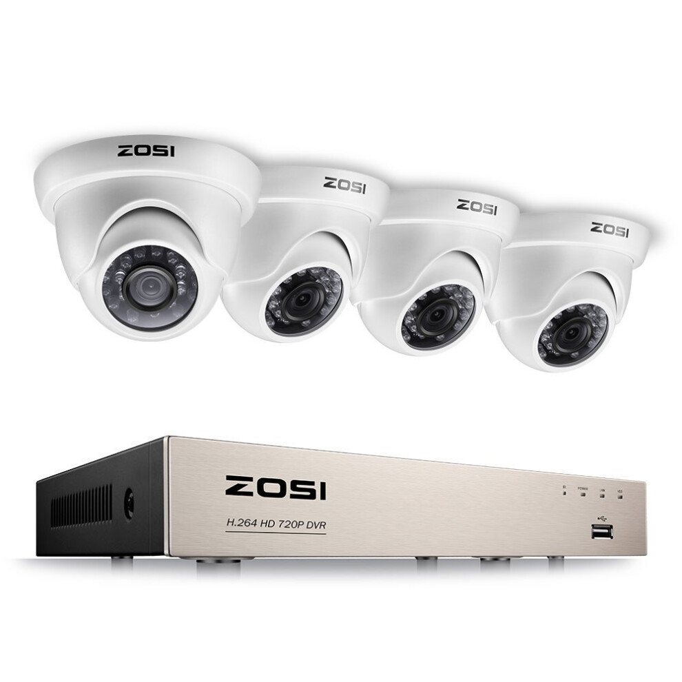 ZOSI Home CCTV Camera System 8 Channel 1080P Lite Surveillance DVR kit and 4x1280TVL Outdoor Dome CCTV Cameras 720P HD Smart Security Camera System