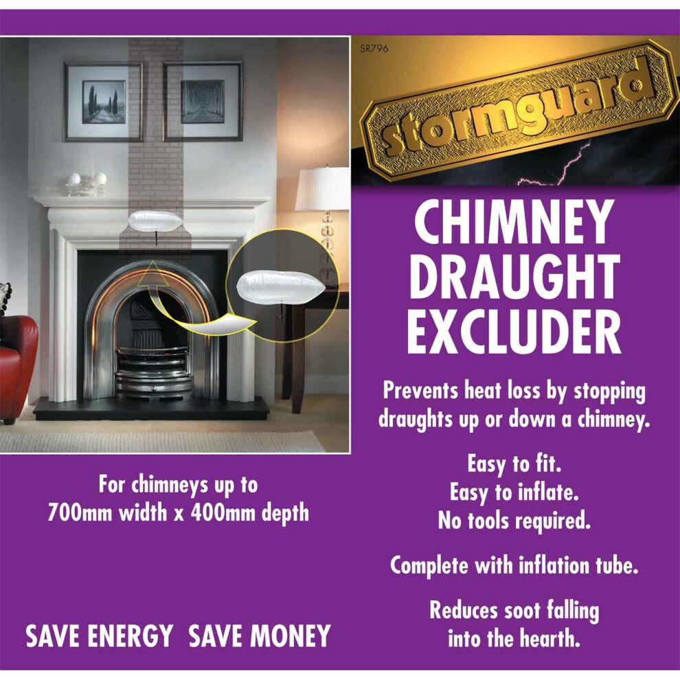 Stormguard Universal Chimney Draught Excluder - Balloon for Chimney sized 10 - 70cm (4"- 28") length x 10 - 40cm (4"- 16") width