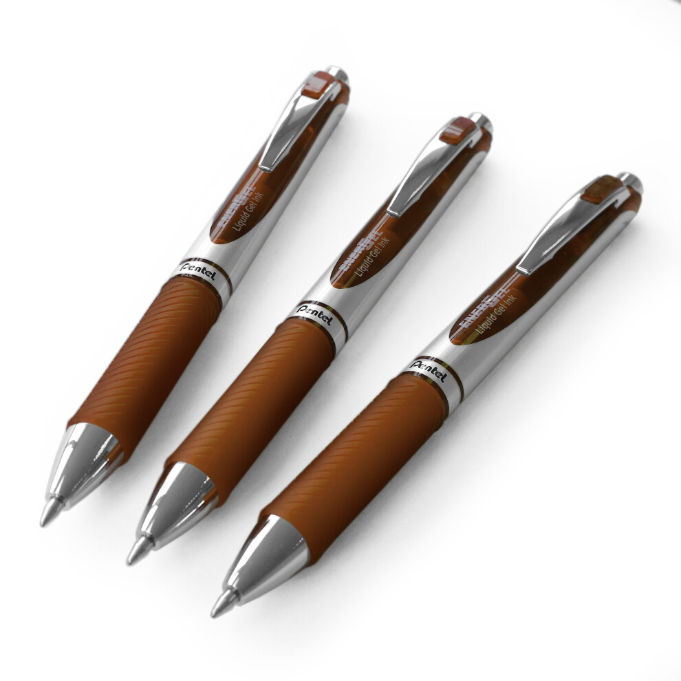 Pentel EnerGel XM BL77 - Retractable Liquid Gel Ink Pen - 0.7mm - 54% Recycled - Brown - Pack of 3