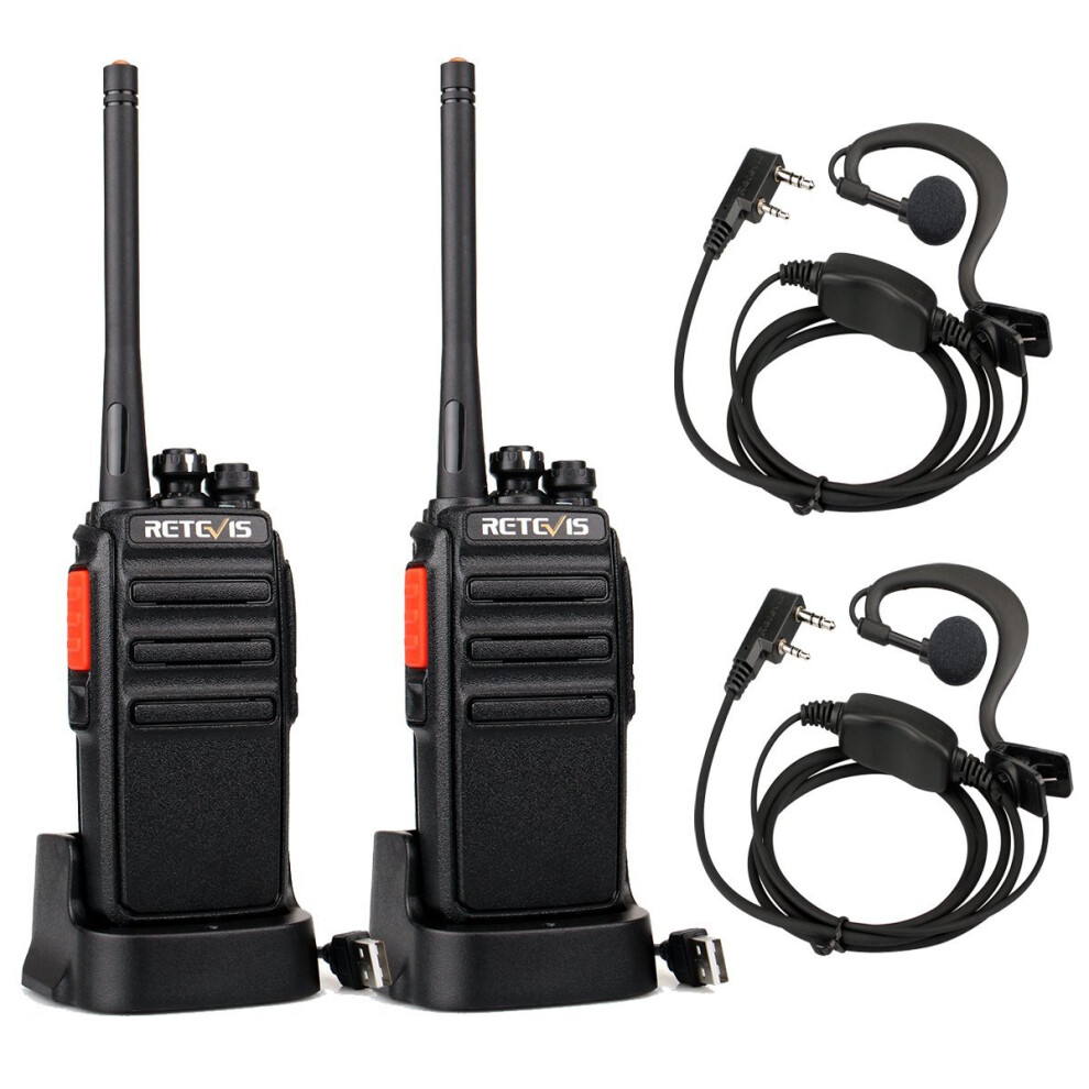 Retevis RT24 Walkie Talkies PMR446 License-free Two Way Radio 16 Channels Scan TOT with USB Charger and Earpieces (Black, 1 Pair)