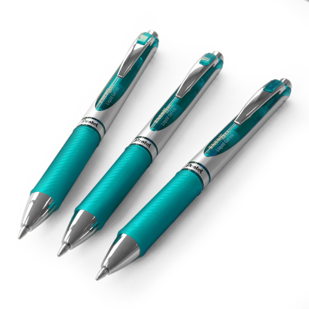 Pentel EnerGel XM BL77 - Retractable Liquid Gel Ink Pen - 0.7mm - 54% Recycled - Turquoise - Pack of 3