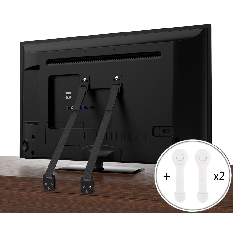 CALISH Anti-Tip TV/Furniture Straps Heavy Duty Strap and All Metal Parts, Long VESA Screws to Fit Latest TVs, with Child Drawer Safety Locks(2 pcs)