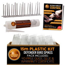 Defender Plastic Bird Spikes Pack | 15 m with Glue | Pigeon Control Guide | Various Size Packs