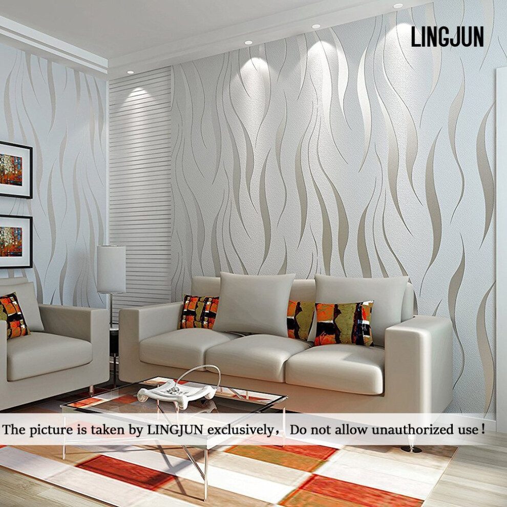 Modern Minimalist Non-woven Water Plant Pattern 3D Flocking Embossed Wallpaper Roll Living Room Bedroom Silver Grey (1)