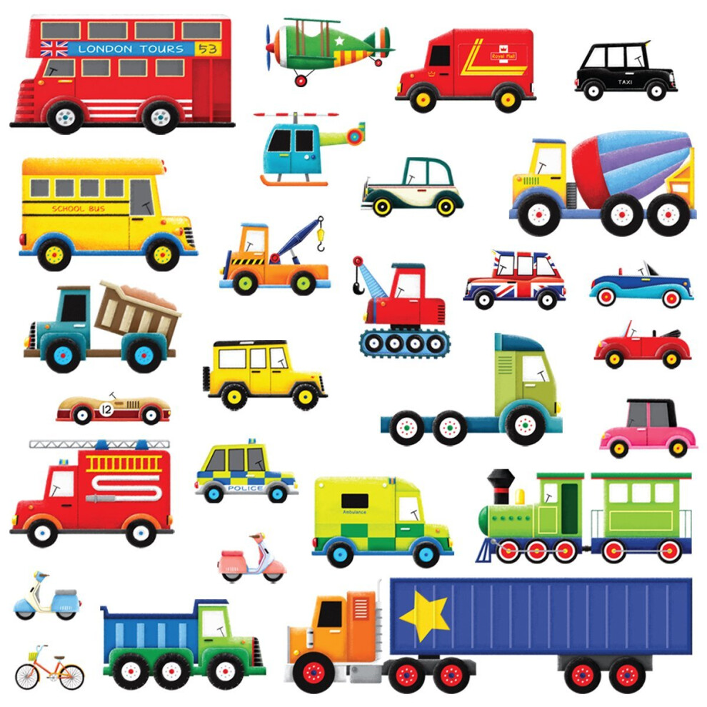 Decowall DW-1205 27 Transports Kids Wall Stickers Wall Decals Peel and Stick Removable Wall Stickers for Kids Nursery Bedroom Living Room