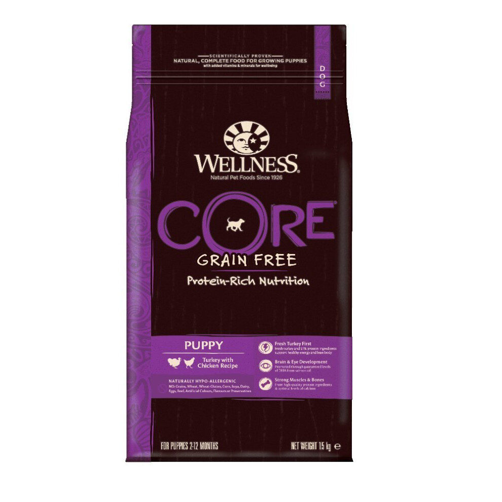 Wellness CORE Dog Dry Grain-free Food Puppy Turkey with Chicken, 1.5 kg