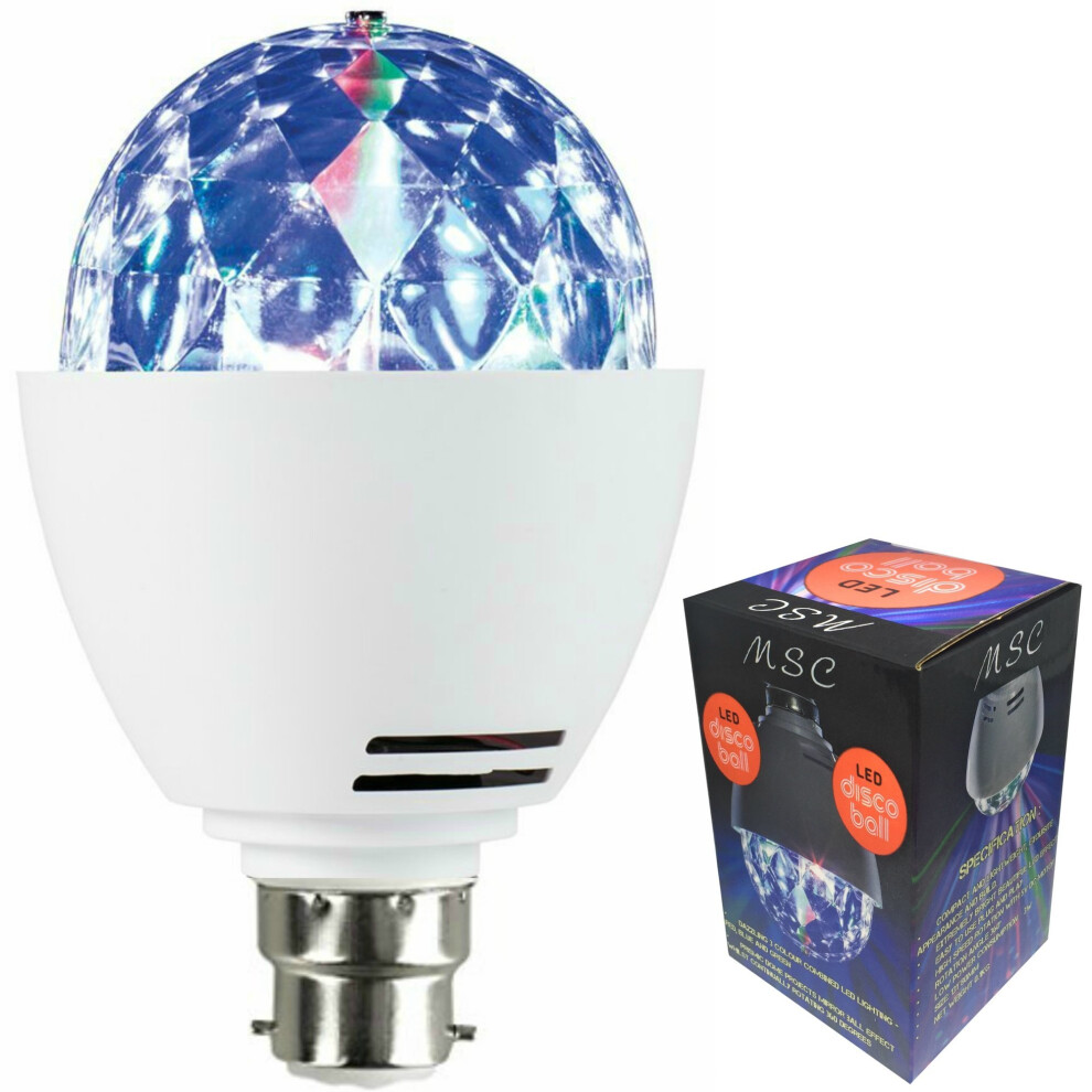 MSC LED B22 Disco Ball Light Rotating Multi-Coloured Light bulb Bayonet Fitting B22