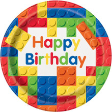 Unique Party 58235 - 21.9 cm Building Blocks Birthday Party Plates, Pack of 8