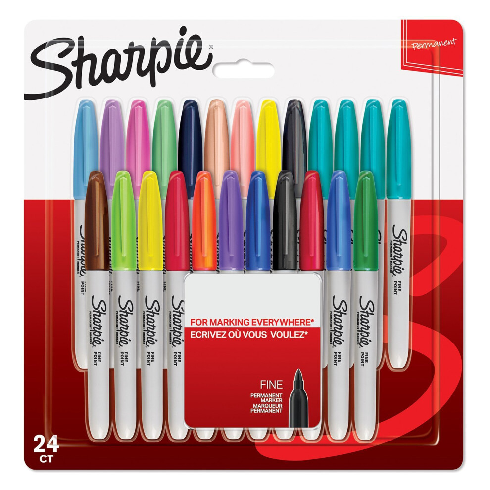 Sharpie Permanent Markers, Fine Tip, Assorted Fun Colours, 24 Pack