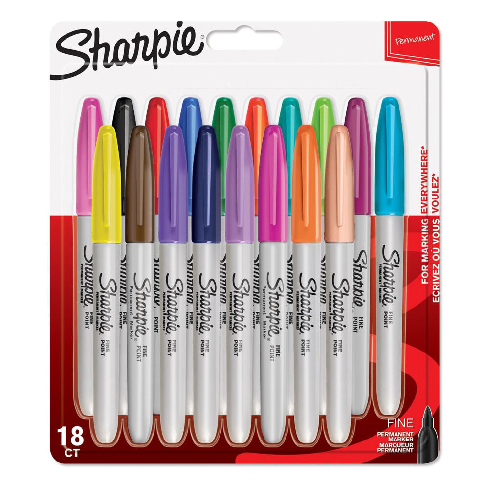 Sharpie Permanent Markers, Fine Tip, Assorted Fun Colours, 18 Pack