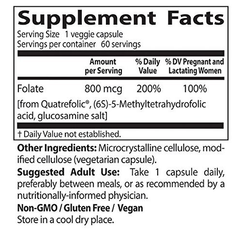 Doctor's Best Fully Active Folate 800 with Quatrefolic, 60 Vegetarian Capsules 1