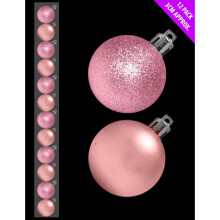 12 x 3cm Mini Christmas Baubles - BABY PINK - BLUSH PINK - Assorted Matt + Gl... by Christmas Shop