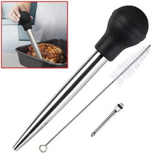 Best Utensils Stainless Steel Turkey Baster Commerical Grade Quality FDA Rubber Bulb Including Marinade Injector Needle And Brush For Easy Clean Up
