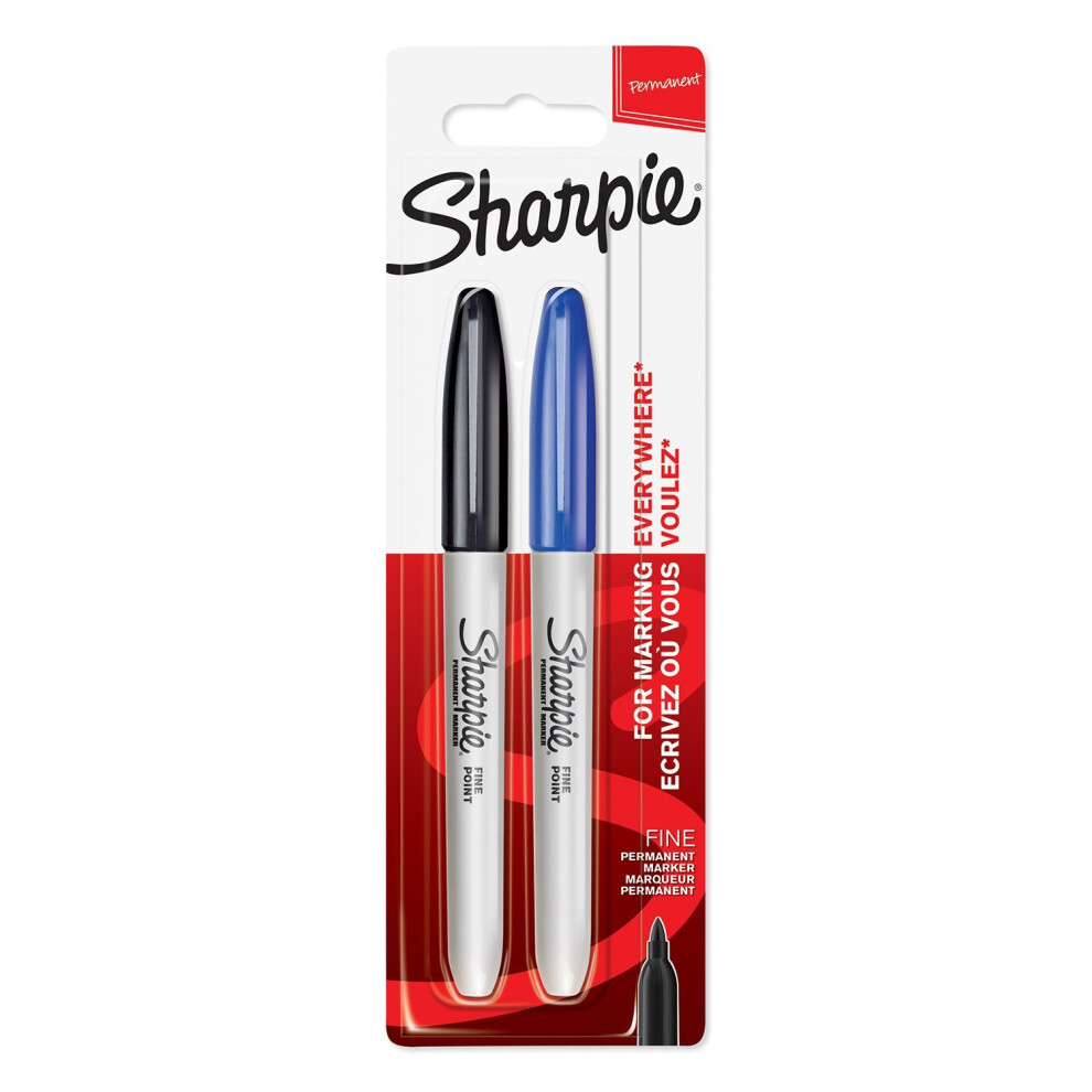 Sharpie Permanent Markers, Fine Tip, Black & Blue, 2 Pack