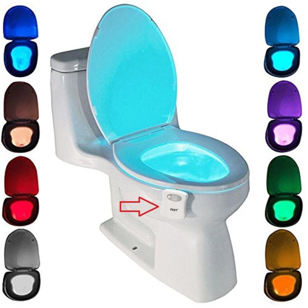 Toilet Night Light Motion Activated by ZSZT, Two Modes with 8 Color Changing, Sensor LED Washroom Night Light Fits Any Toilet