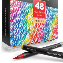 Arteza Real Brush Pens, 48 Colours for Watercolour Painting with Flexible Nylon Brush Tips, Paint Markers for Colouring, Calligraphy and Drawing...