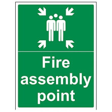 VSafety 17015BC-R Fire Assembly Point Sign, Fire Assembly Point with Family, Rigid Plastic, Portrait, 300 mm x 400 mm, Green