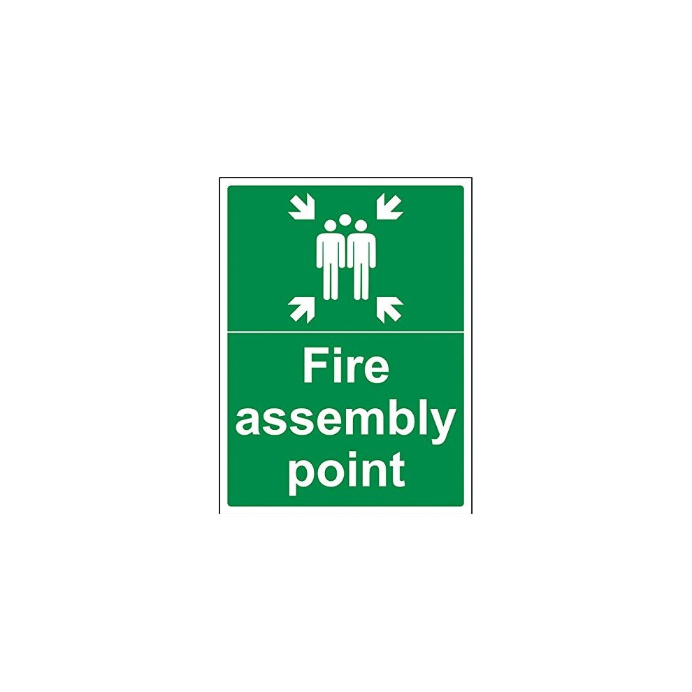 VSafety 17015BC-R Fire Assembly Point Sign, Fire Assembly Point with Family, Rigid Plastic, Portrait, 300 mm x 400 mm, Green