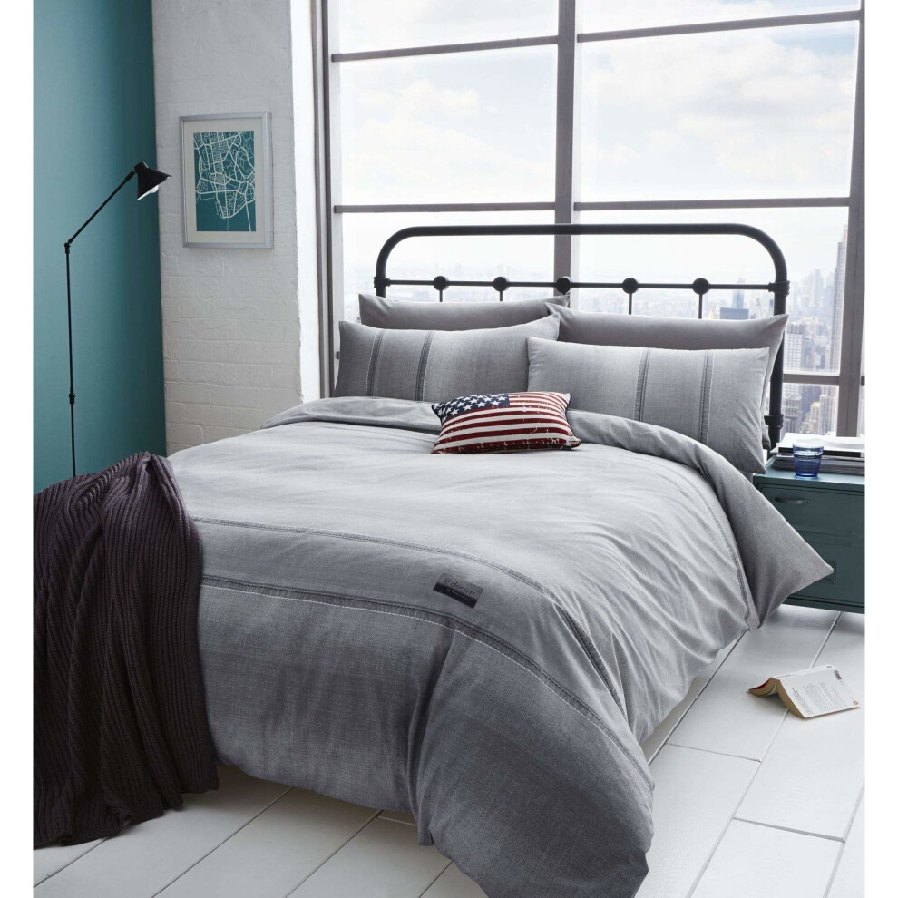 Catherine Lansfield Denim Easy Care Double Duvet Set Grey