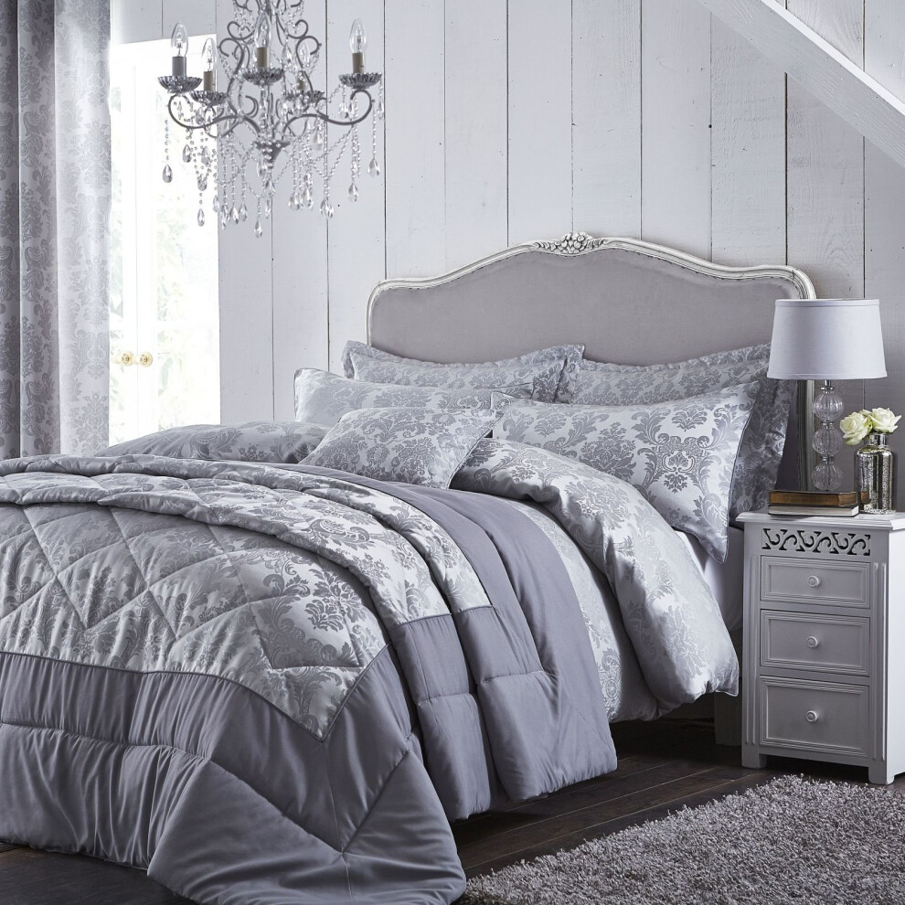 Catherine Lansfield Damask Jacquard Super King Duvet Set Silver