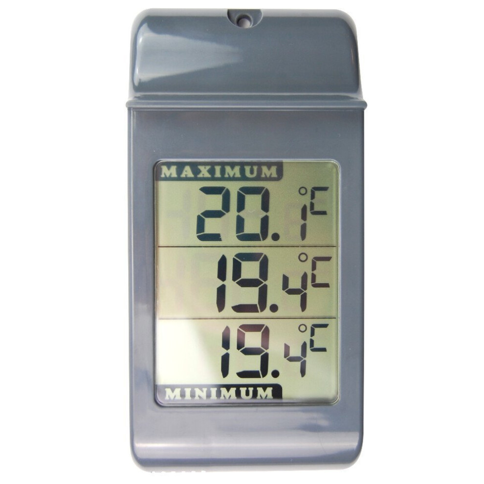 Large Digital Max Min Thermometer in Grey - Indoor Outdoor Garden Greenhouse Wall